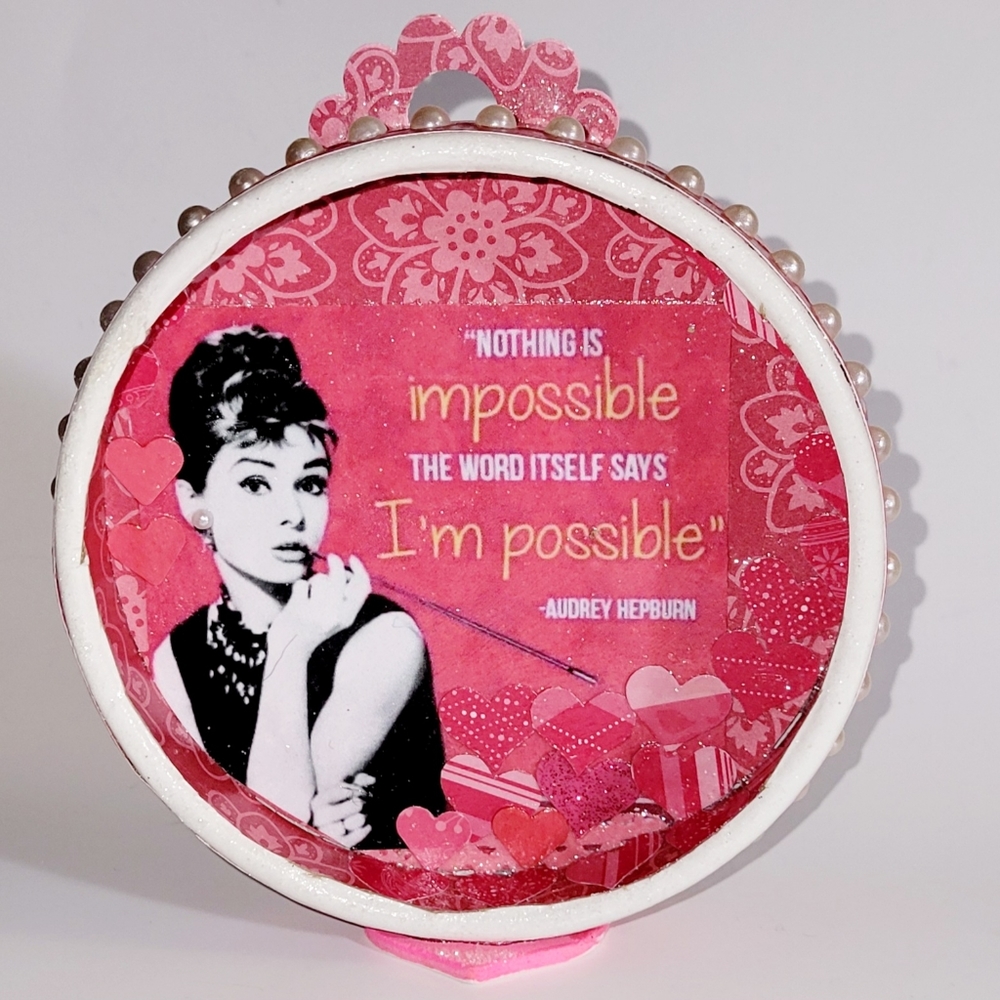 Audrey Hepburn Quote Handmade Art Upcycled Nicho, Wall or Shelf, Signed, New